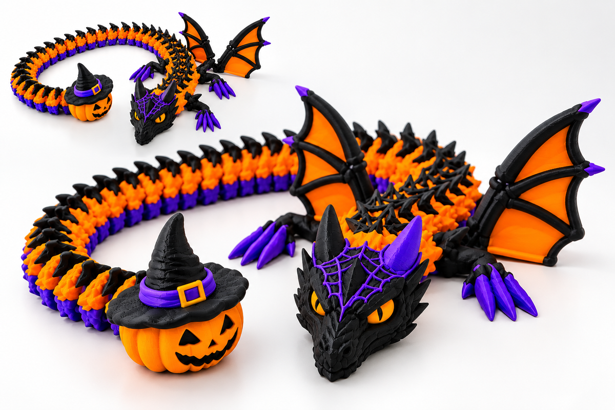 Articulated Halloween Dragon – Orange, Purple & Black