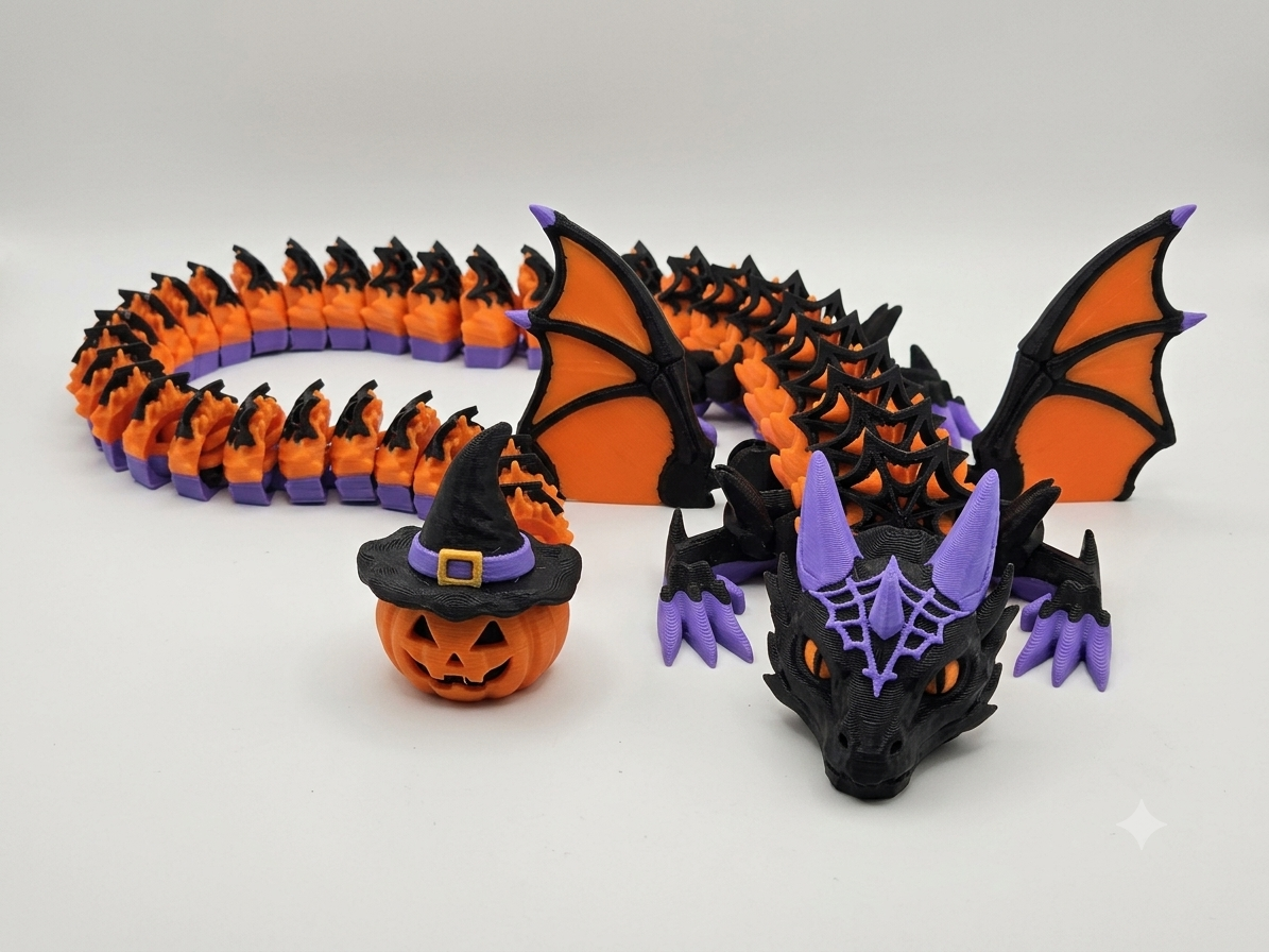 Articulated Halloween Dragon – Orange, Purple & Black