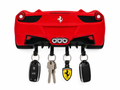 Red Ferrari 458 style wall key hanger with four hooks, round taillights and triple exhaust. Keys shown for display.